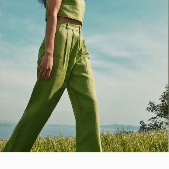 Reformation Lime Wide Leg Pants & Crop Top Set - Picture 4 of 6